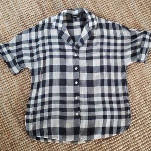 Theory navy and white checked shirt